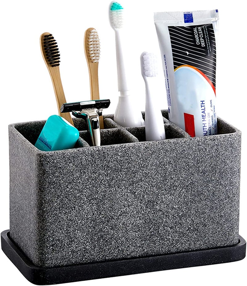 ZCCZ Toothbrush Holder, 6-Slot Bathroom Organizer for Countertop Storage, Holds Toothpaste, Dental Floss, Razor, Comb, Makeup Brushes, and More, Compact Tooth Brushing Stand for Efficient Organization - Image 1